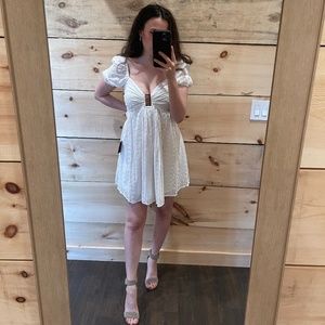 NWT Lulus Sunny Day Stunner White Eyelet Embroidered Babydoll Dress